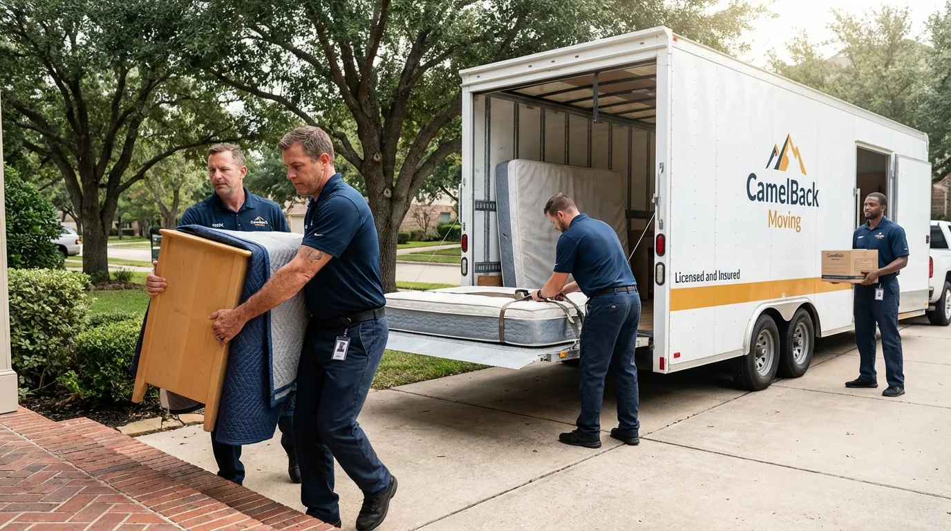 Crew loading residential truck for cross-state move from Perryville, AR